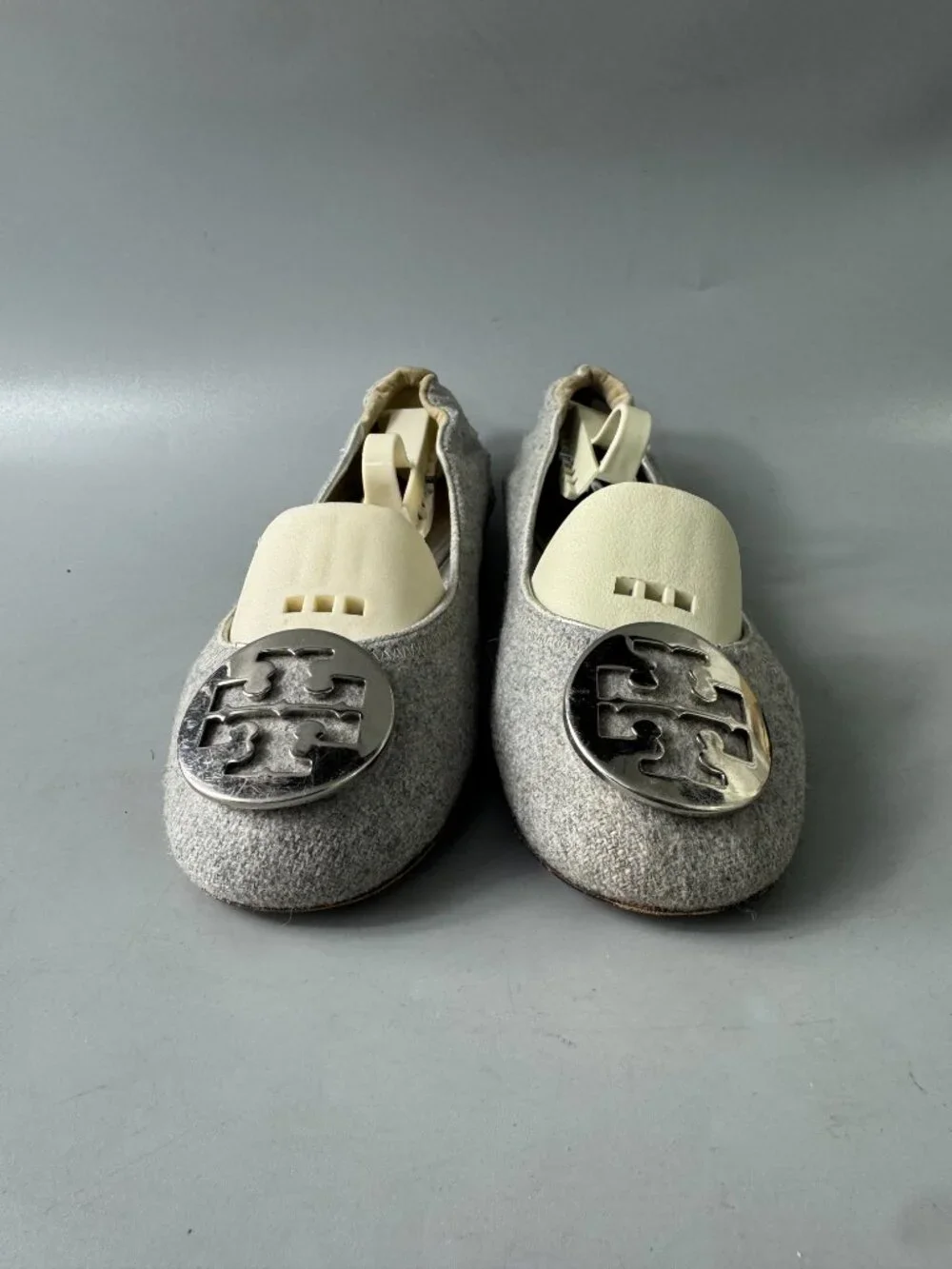 Tory Burch Reva Gray Silver Wool Ballet Flats Shoes, Size 7